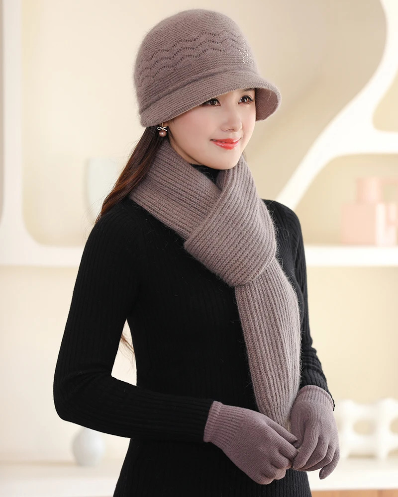 Womens Beanies Long Scarf Gloves Set Female Lady Knitted Keep Warm High Quality 3 Pieces Sets Caps Bonnet Fashion 241122