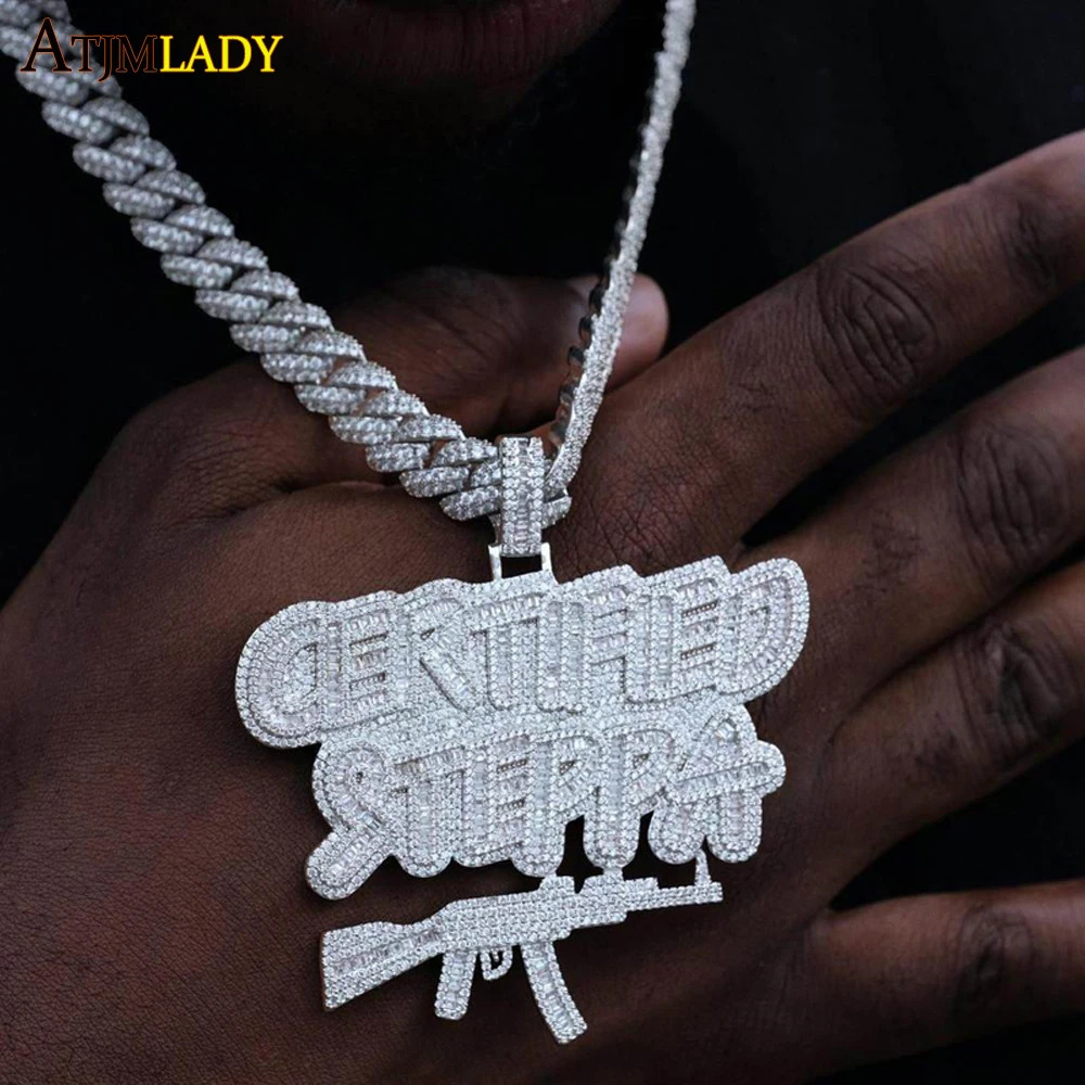 Iced Out Bling Two Tone Color CZ Letters Pendant Necklace Cubic Zirconia Various Badge Men Women Fashion Hip Hop Jewelry 241122