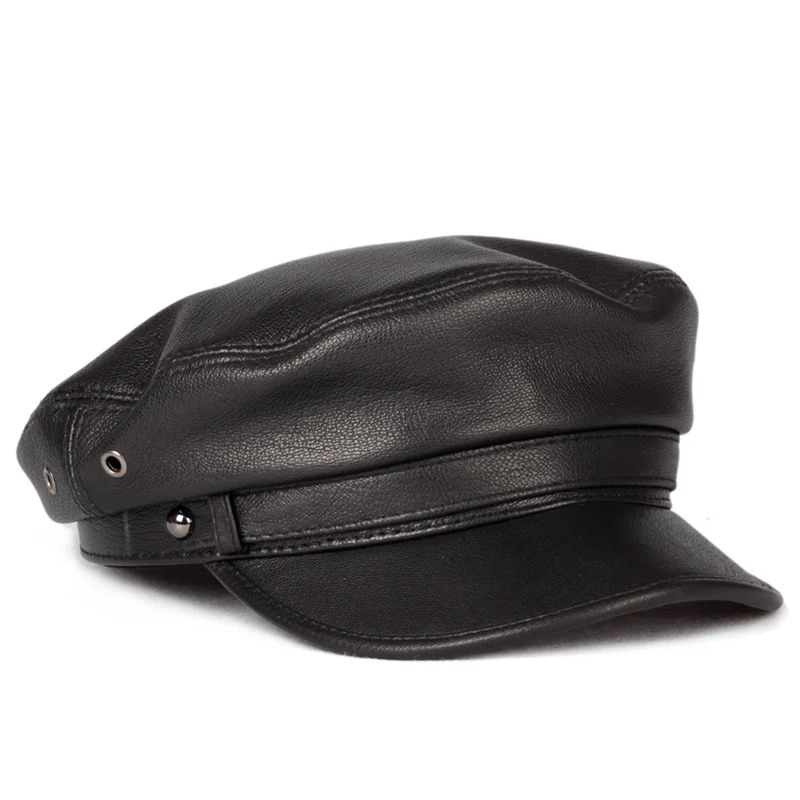 100% Leather hat Men Women Unisex Students Navy Caps Homme Locomotive Duck Tongue Flat Top Gorras sboy Korean Fashion Chapeu 241122