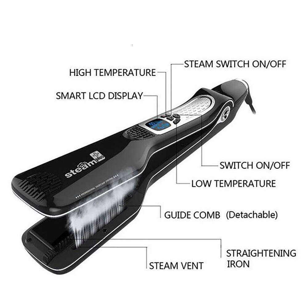 Steam Professional Flat Straightening Electric Heating Brush Ceramic Hair Iron Straightener
