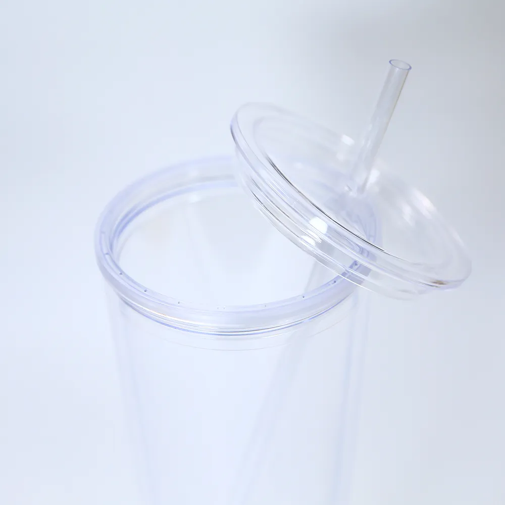 24oz double walled snow globe acrylic tumblers flat lid straw clear plastic drinking beverage cup with hole to fill glitter