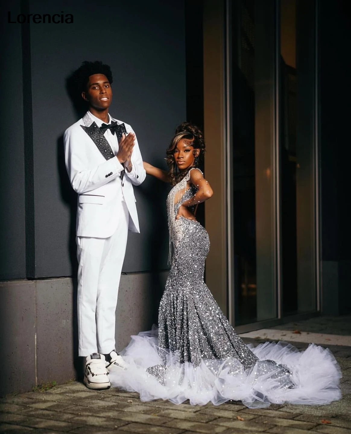 Sier Mermaid Sequins Prom Dress For Black Girls Handmade Diamond Beaded Party Gowns Vestidos De Gala