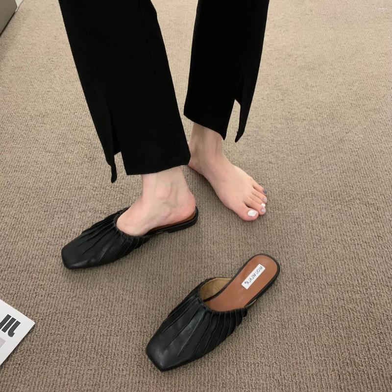 Slippers Summer Women Mules Casaul Square Toe Flats Shoes Fashion Comfort Slip On Slides Ladies Outdoor High Quality Sandalias