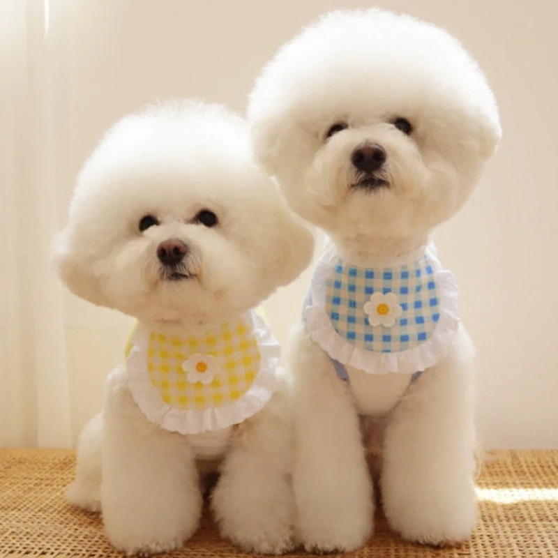 Cute Dog Cat Bibs Plaid Flower Chihuahua Pet Scarf Small Dogs Cats Collar Puppy Clothes Accessories for Teddy