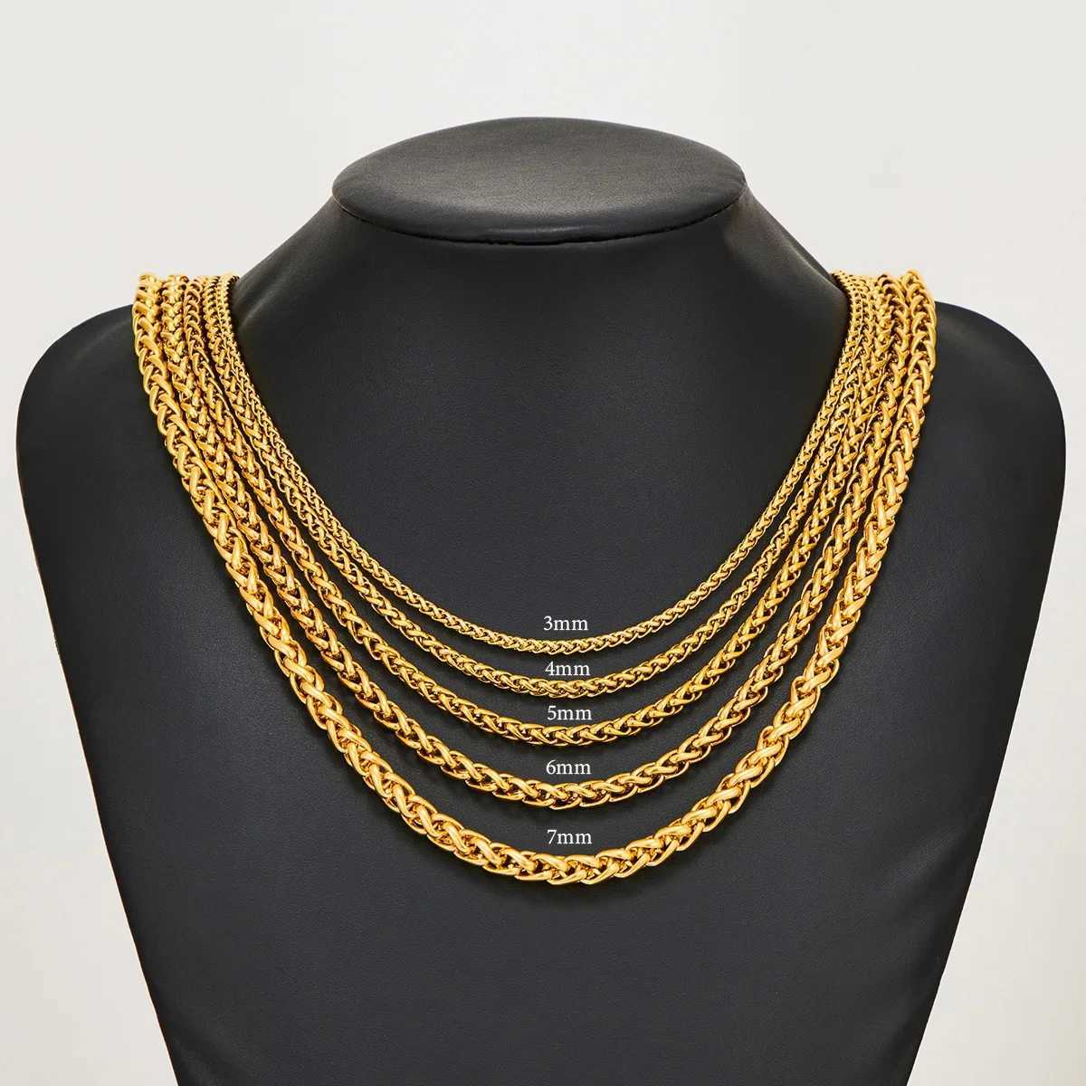 HIYEE Thickness 3/4/5/6/7/8mm Gold Color Wheat Braided Stainless Steel Necklace Link Classic Curb Chain for Men Women JewelryX241122