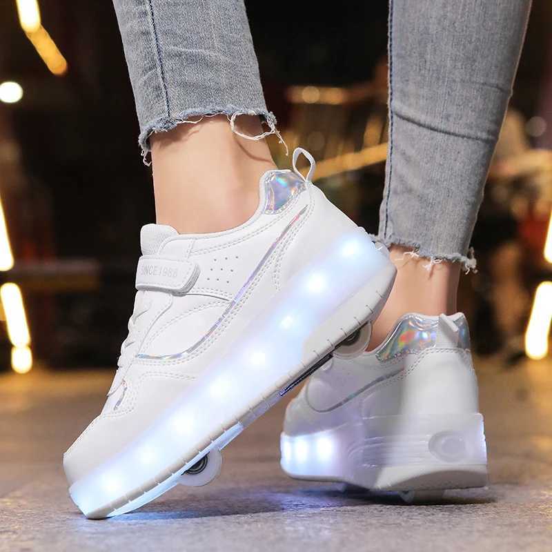 Athletic Outdoor Pink Fashion Girls Boys LED Light Roller Skate Shoes for Children Kids Sneakers with Wheels Two Wheels Sneakers for Boys Kids H241122