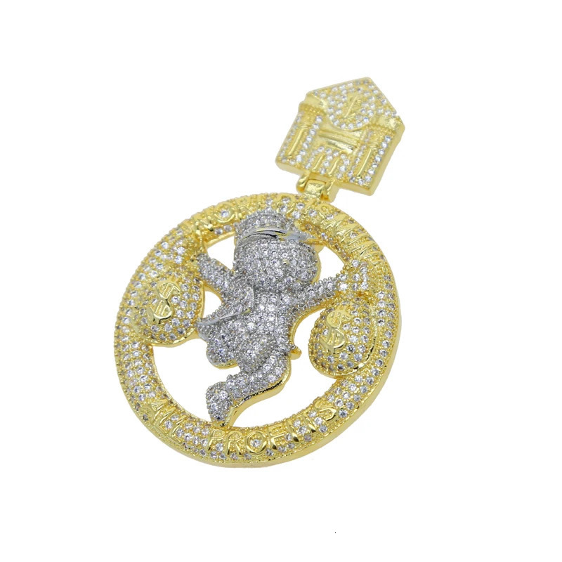 All Profits World Is Mine Hip Hop Pendant Necklace Full Paved Bling 5A Cubic Zirconia CZ Trap House Dollar Iced Out Men Jewelry 241122