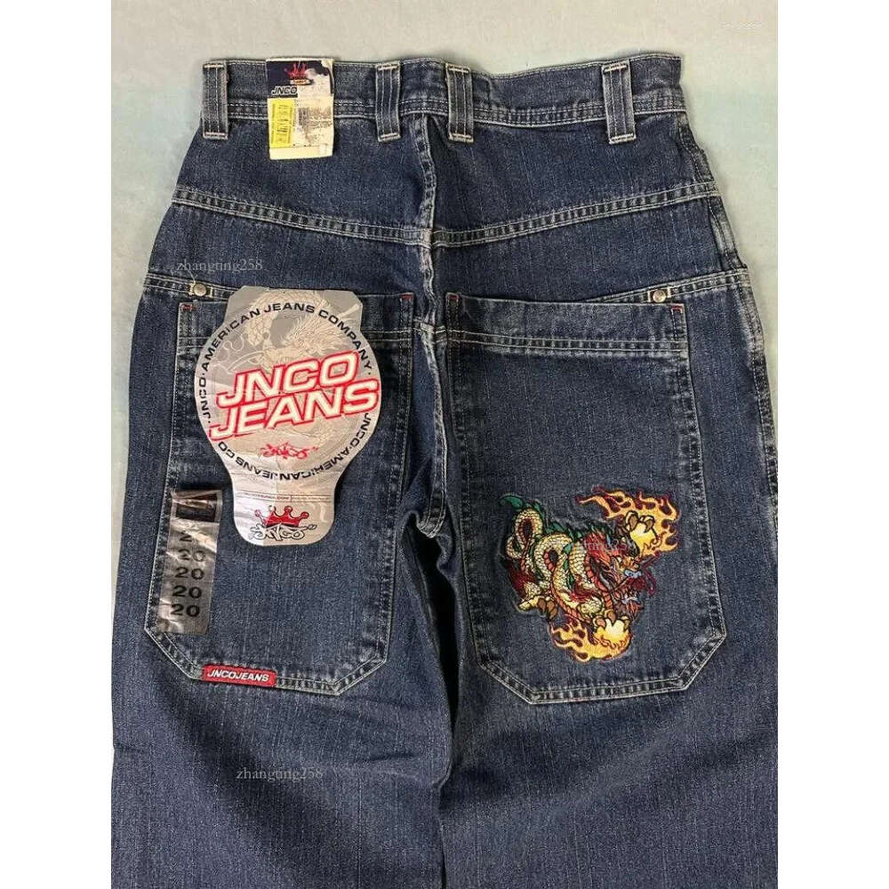 Men's Jeans American Jnco Pattern Embroidered Men Women Y2K Street Hip Hop Fashion Straight Mopping Wide-leg Pants Unisex