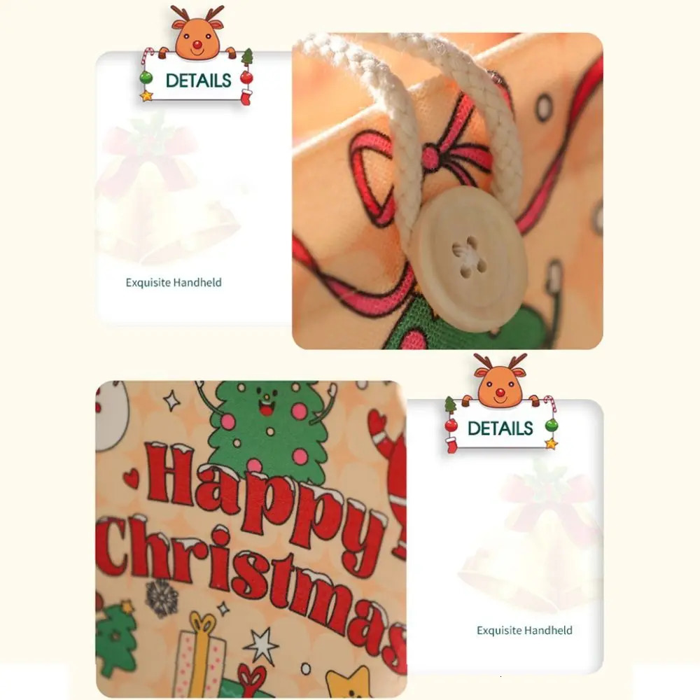 Santa Claus Snowman Printed Christmas Handbag Reusable Large Capacity Linen Handbag with Buckle Shopping Bag Christmas Gift 241122