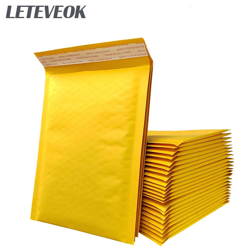 50/100 pieces of yellow kraft paper bubble mail bag packaging bag self sealing filled envelope polyester lined transport bag 241121