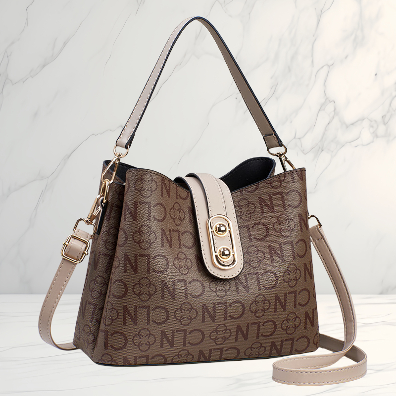Wholesale womens shoulder bag elegant letter printing retro bucket bag three layer compartment fashion women handbag trend contrast leather messenger bag 8806#