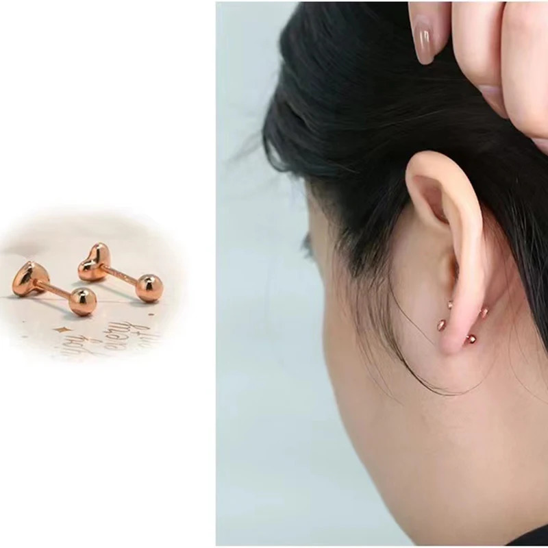 Real 18K gold screw stud earrings pure solid AU750 heart-shaped gold ball suitable for womens exquisite jewelry gifts 241122
