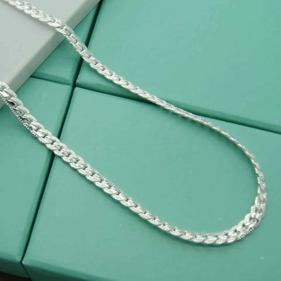 Fashion 925 Sterling Silver Necklace Unisex 5MM Flat Snake Link Chain Lobster Clasp Collares Necklaces For Women Men JewelryX241122
