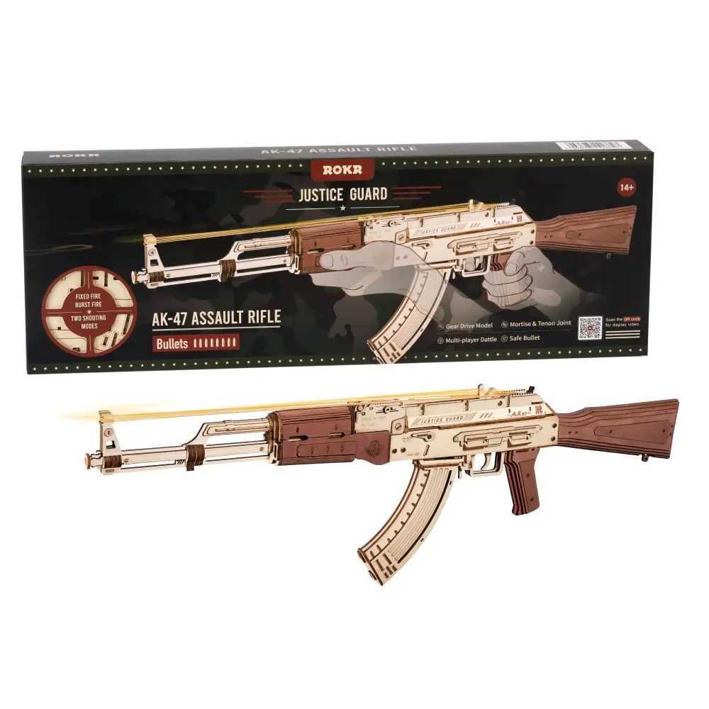Robotime Rokr Automatic Rifle AK47 3D Wooden Gun Fun DIY Building Blocks Toy Children Adult Justice Guardian Wooden Puzzle LQ901 X241122