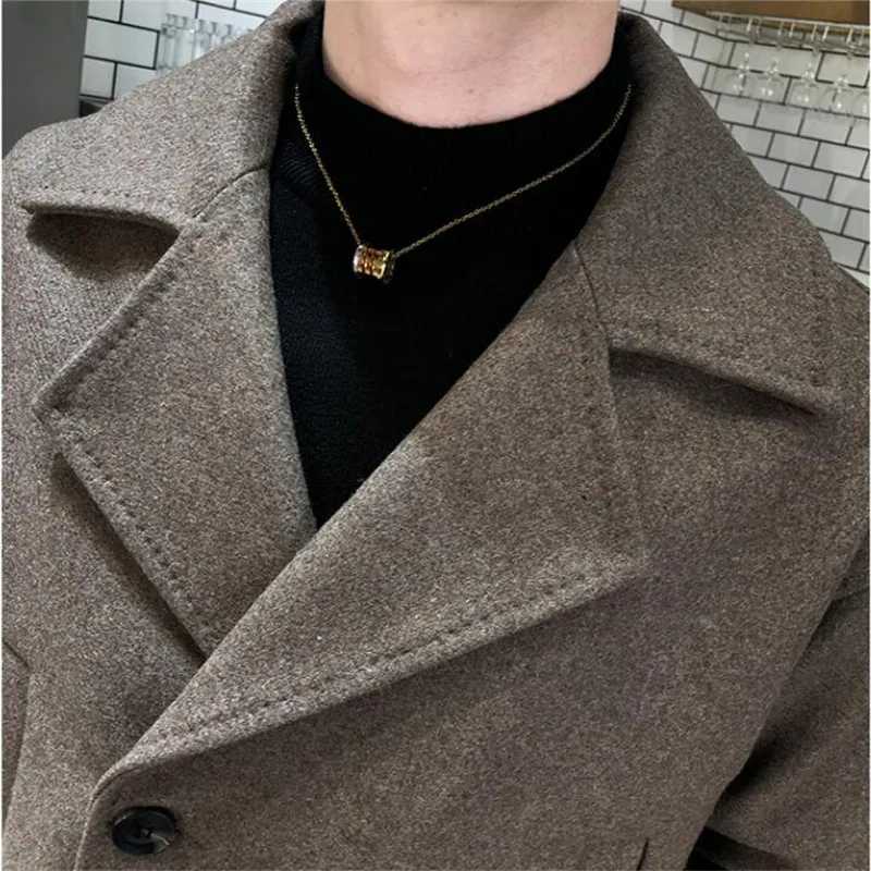 New Arrival Mens Windbreer Autumn Thick Wool Blended Trench Jacket Shorts Loose Korean Mens Double Chest Coarse Hemp Coat Z241122