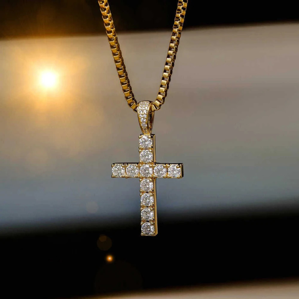 Fashion Simple Bling Cross Jewelry Iced Out Cubic Zirconia Diamond 18k White Gold Plated Cross Pendant Necklace For Men Women 241122