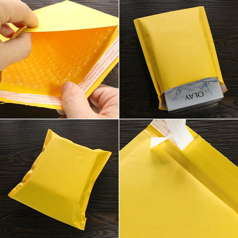 50/100 pieces of yellow kraft paper bubble mail bag packaging bag self sealing filled envelope polyester lined transport bag 241121