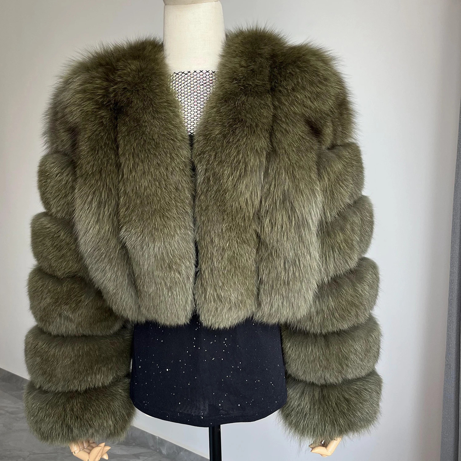 Fur Coat Real Fox WomenS Fashion Vneck Full Sleeve Short AutumnWinter y Leather Jacket 241121