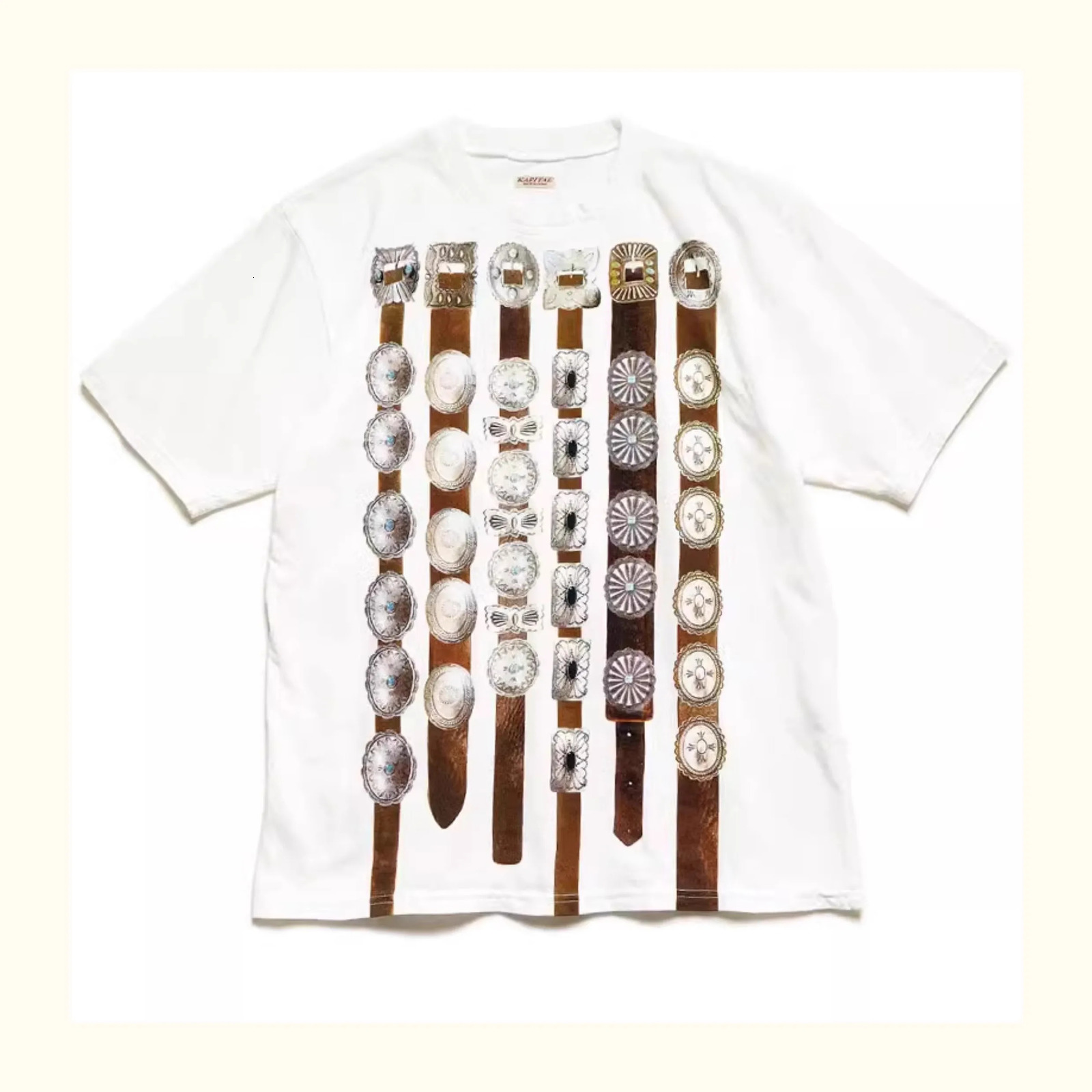 2024 KAPITAL Japanese style pure cotton metal belt decorative pattern style short sleeved T-shirt TX1079 240417