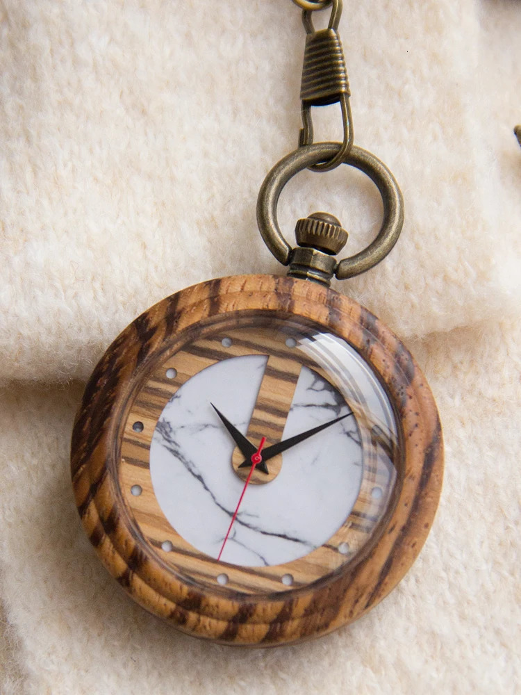 Japanese quartz sports mens retro wooden pocket watch 241122