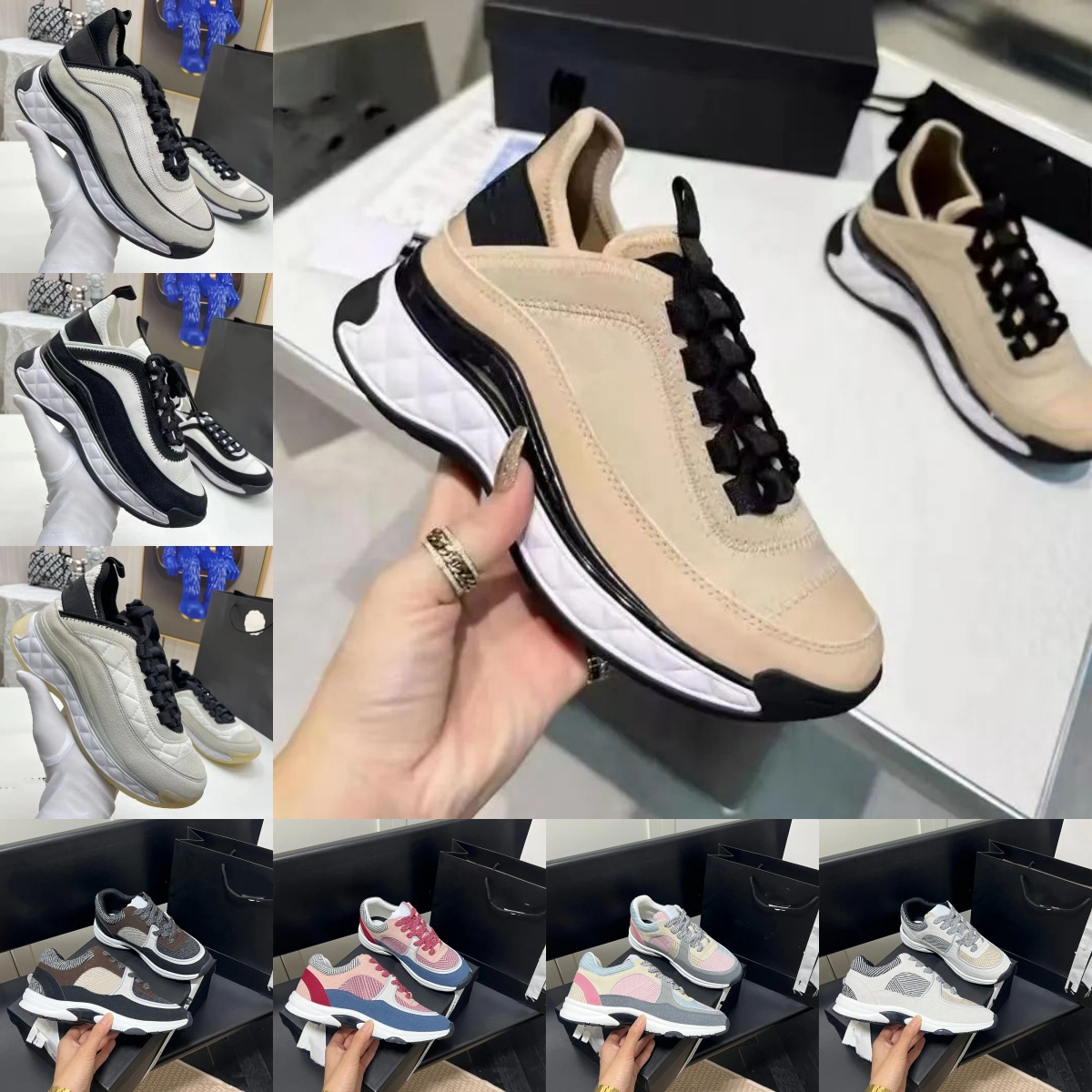 Women Casual Shoes Luxury Designer Sneaker Vintage Fashion Calfskin Suede Silver White Pink Black Beige Gold Platform Shoe Trainers Sneakers Jogging Walking
