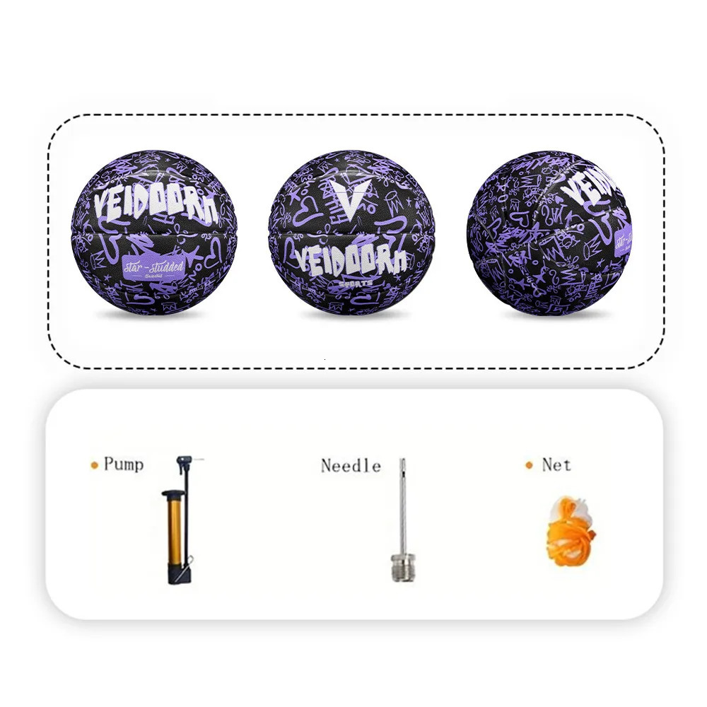 Black Purple Rubber Basketball Ball Official Size 7 Free Needle Net Pump Outdoor Durable Basket Ball 240418