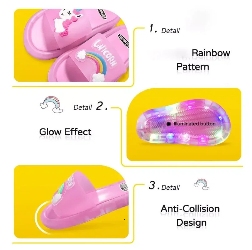 Childrens Boys Girls Slippers Cartoon UNICORN Animals Prints Shoes Lighted Fashion Cute Shoes Bathroom Kids Toddler Slippers 240422