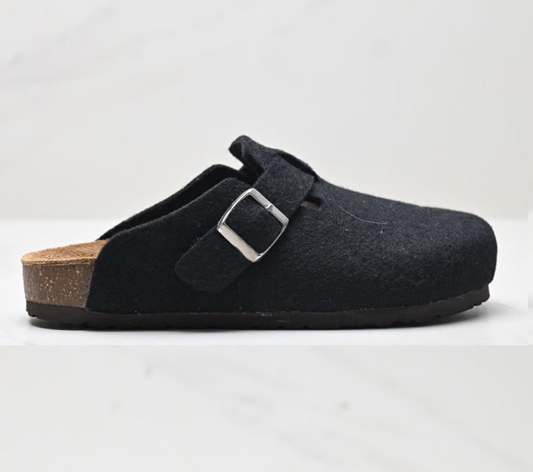 Fuzzy slippers women autum winter Boots with Leather Uppers and Open Heels for Casual Wear