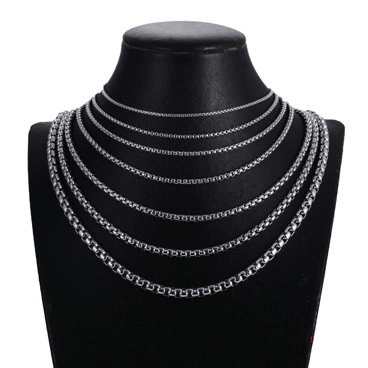 1Pc Stainless Steel Square Rolo Stainless Steel Chain Necklace Round Box Necklace Men Women Width 2mm-5mmX241122