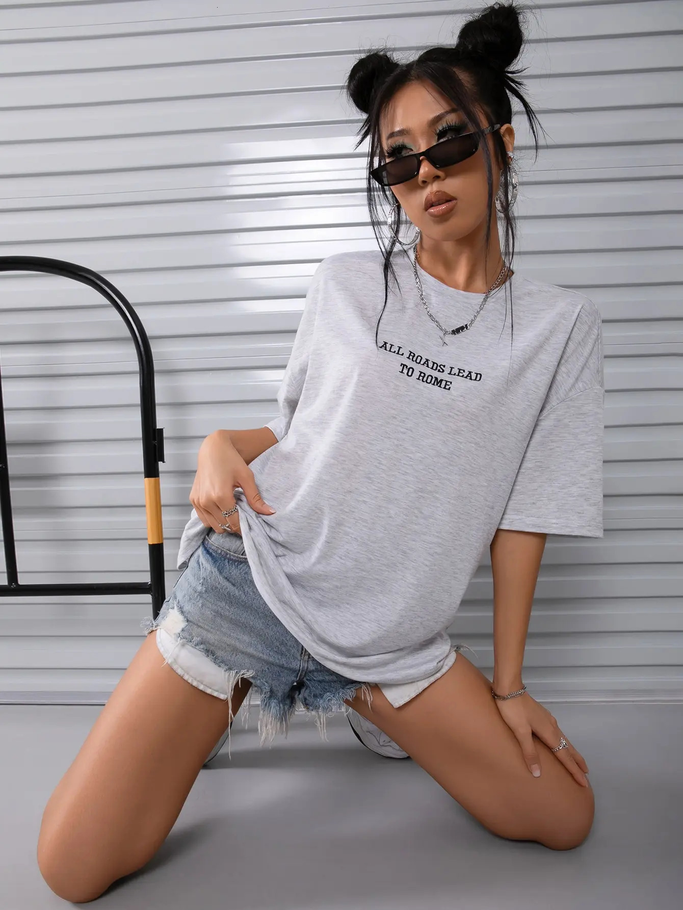 All Roads Lead To Rome Letter Printed T Shirt Women Loose Oversize Short Sleeve Summer 100% Cotton Breathable Tshirt ONeck Tops 240409