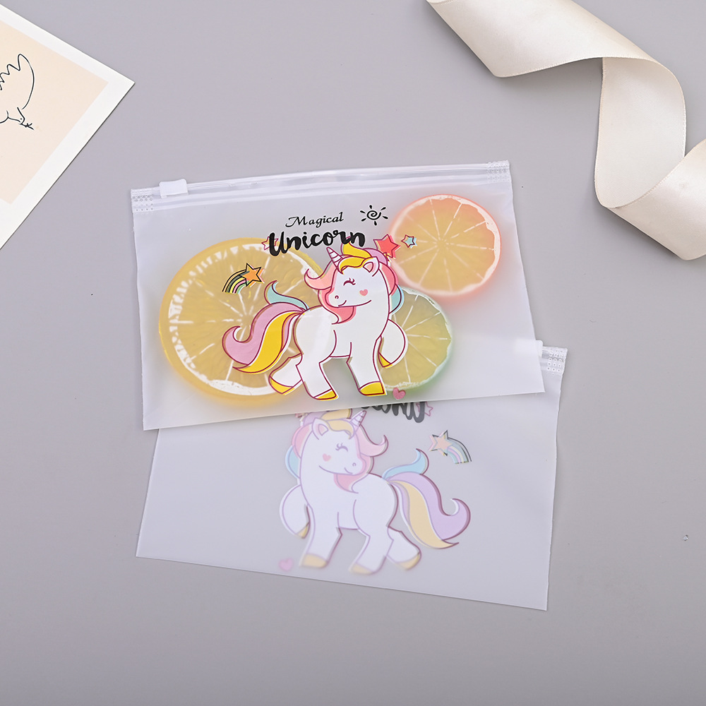 Cartoon Unicorn Colorful Cloud Horse Packaging Bag PE Matte Zipper Self sealing Bag with Pull Ring Pen Bag Student Stationery Bag