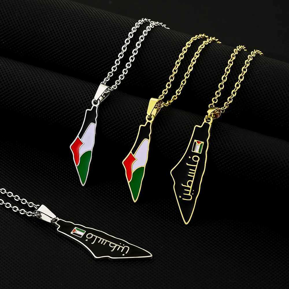 SONYA New Fashion Palestine Flag Map Pendant Necklace For Women Men Gold Silver Color Stainless Steel Jewelry GiftsX241122
