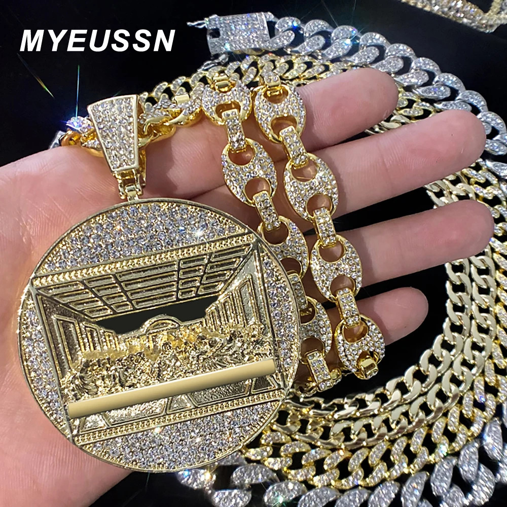 Delicate Shiny Last Supper Pendant Necklace Mens Jewelry Match Iced Out 13mm Cuban Link Fashion Men Hip Hop Style Women Gift 241122