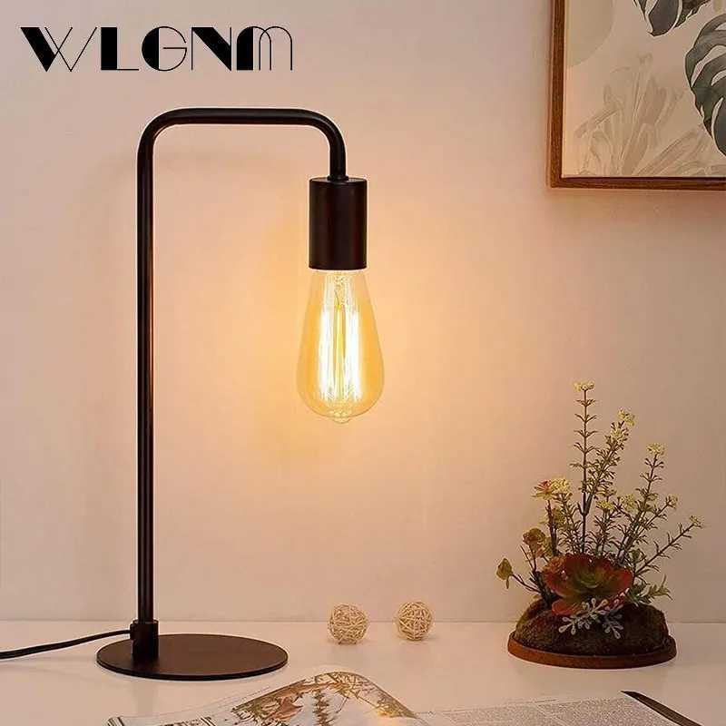 WLGNM Retro Desk Table Lamp Lights For Bedroom Bedside Dimmable Wrought Iron Wooden Creative Home Deco Desktop Decoration Lights Z241123