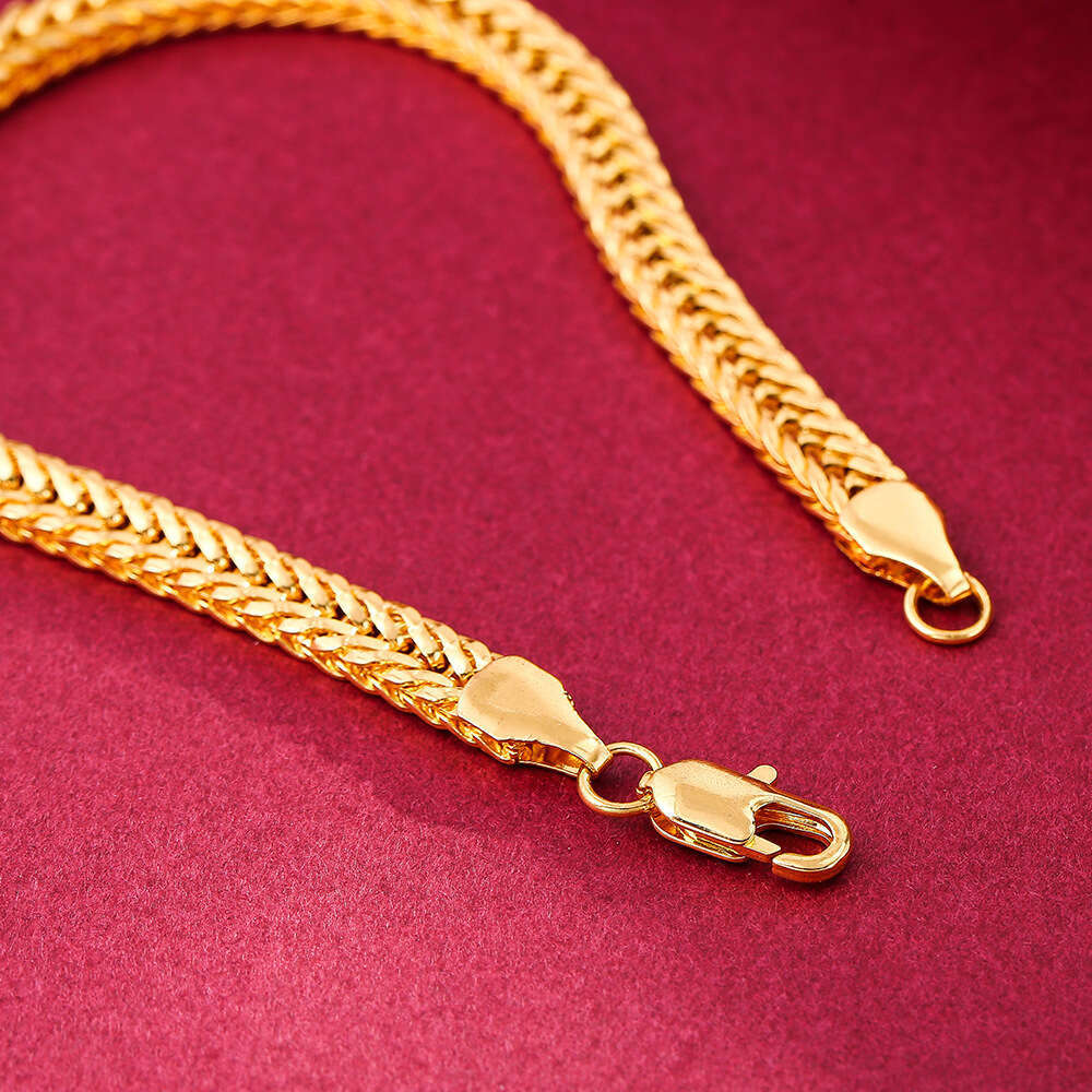Exquisite gold with engraved words, 6MM men's side bracelet necklace