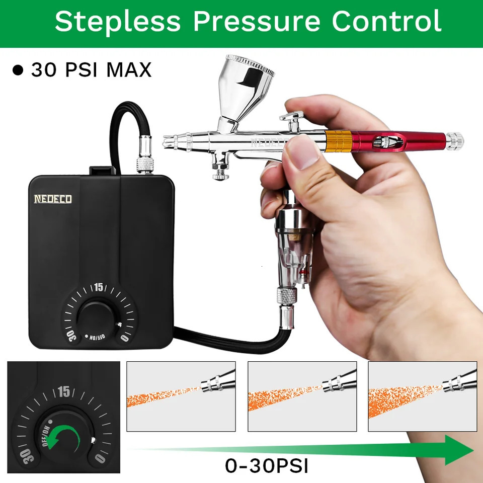 DualAction Airbrush with 30psi Auto Stop Compressor Kit Air Brush Spray Gun for Makeup Nail Paint Tattoo Body Cake Car Barber 241121