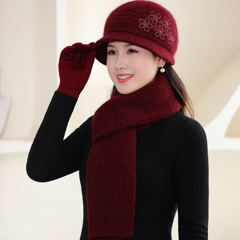 Womens Beanies Long Scarf Gloves Set Female Lady Knitted Keep Warm High Quality 3 Pieces Sets Caps Bonnet Fashion 241122