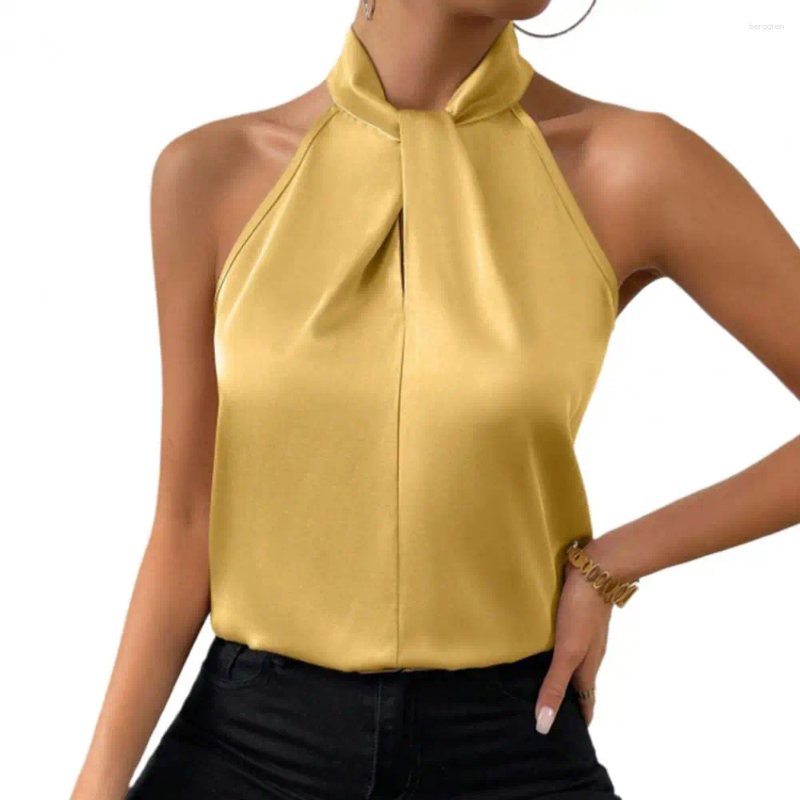 Women's Satin Tank Tops: Elegant Halter Neck Blouse For Office, Party, Summer