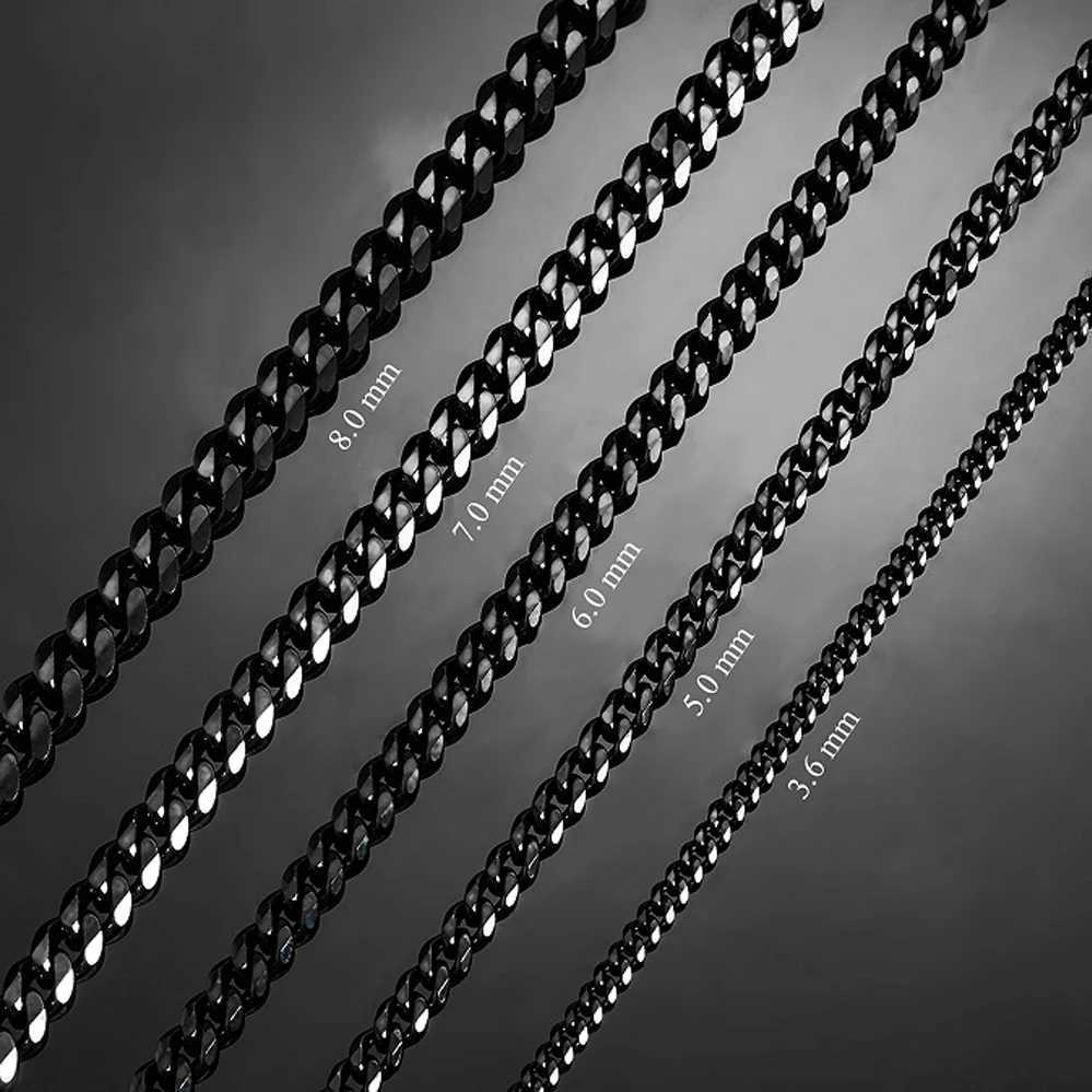 HIYEE 3mm/4mm/5mm/6mm/7mm/8mm Black Color Stainless Steel Cuban Link Chains Classic Men Boy Curb Chunky Necklace 14 to 30 InchesXJ241123