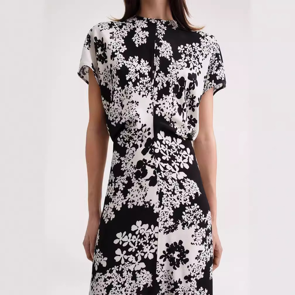 0C426M16 Classic Retro Casual Dresses ZIPPY Basic Slimming Printed Dress Classic Coated Canvas Ankle Length