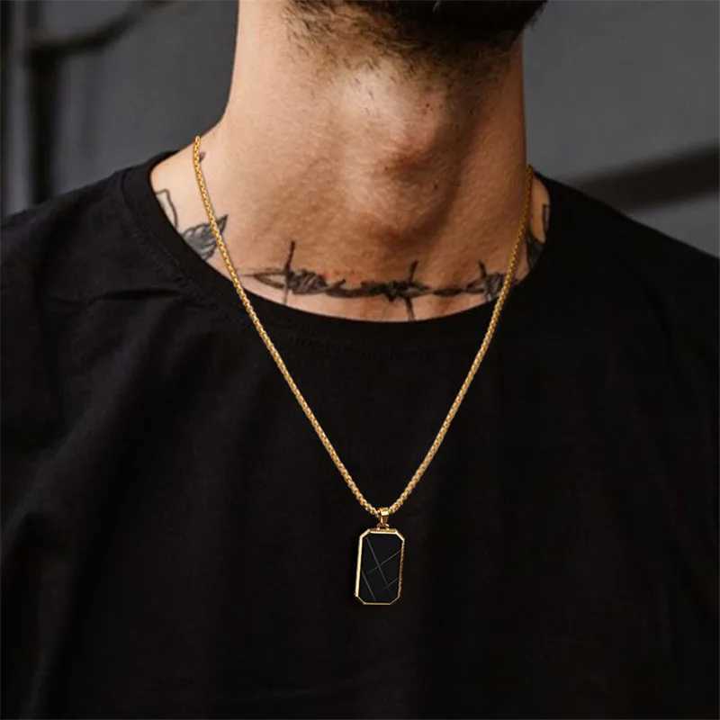 ZORCVENS New Fashion Dog Tag Necklaces for Men BoysStainless Steel Square Pendant Necklace Hip Hop Rock Punk Cool JewelryX241122