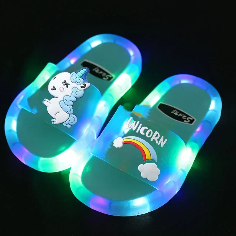 Childrens Boys Girls Slippers Cartoon UNICORN Animals Prints Shoes Lighted Fashion Cute Shoes Bathroom Kids Toddler Slippers 240422