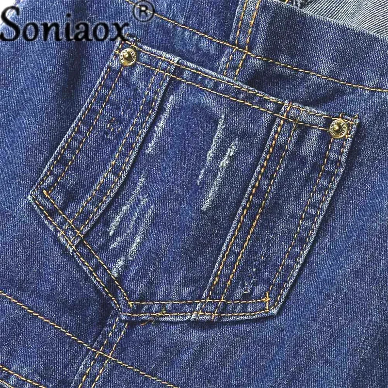 Casual streetwear hole denim jumpsuit womens loose pendant pocket pants waist straight jeans jumpsuit 241118