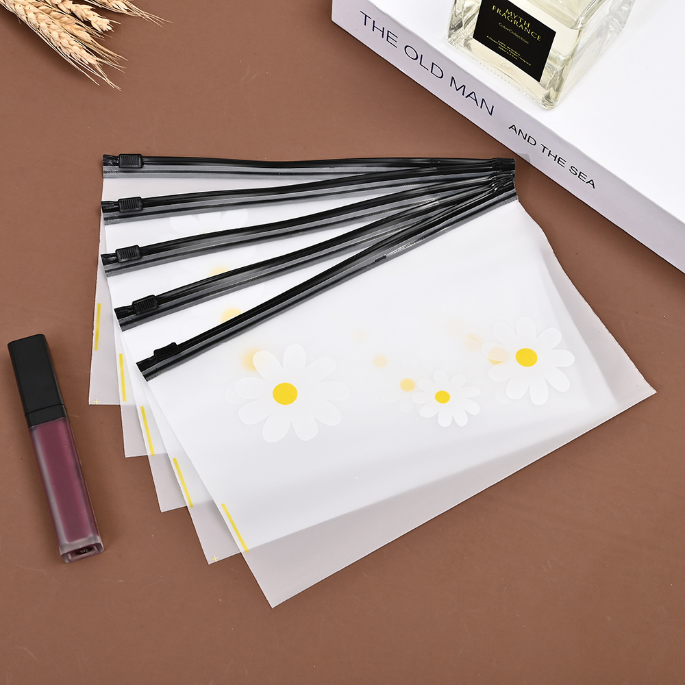 Daisy zipper bag hair loop packaging bag Korean version small fresh semi transparent frosted plastic bag spot wholesale