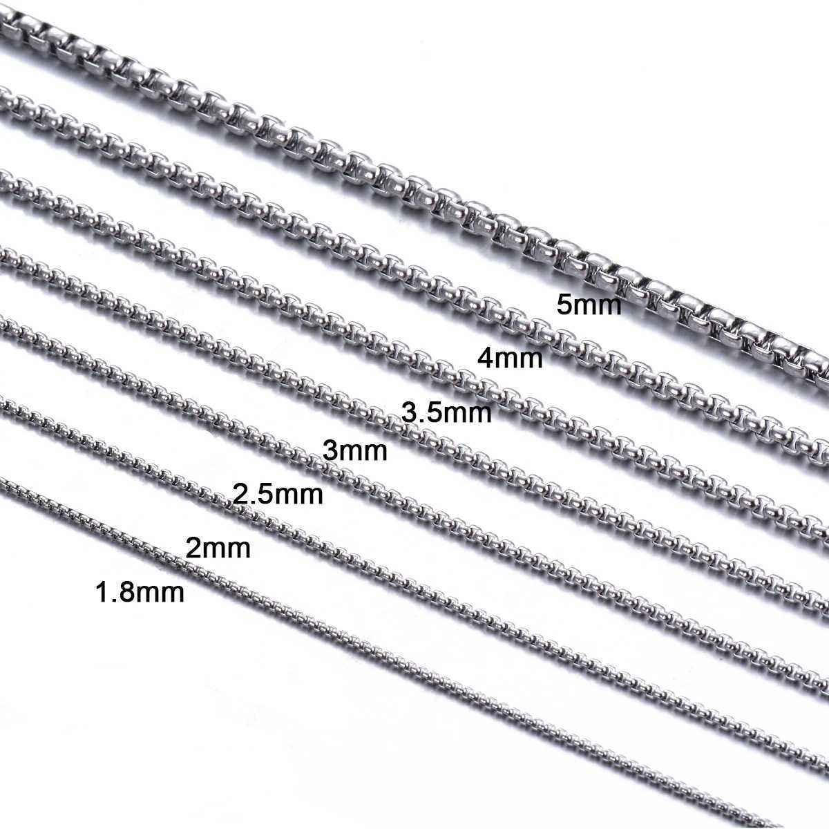 1Pc Stainless Steel Square Rolo Stainless Steel Chain Necklace Round Box Necklace Men Women Width 2mm-5mmX241122