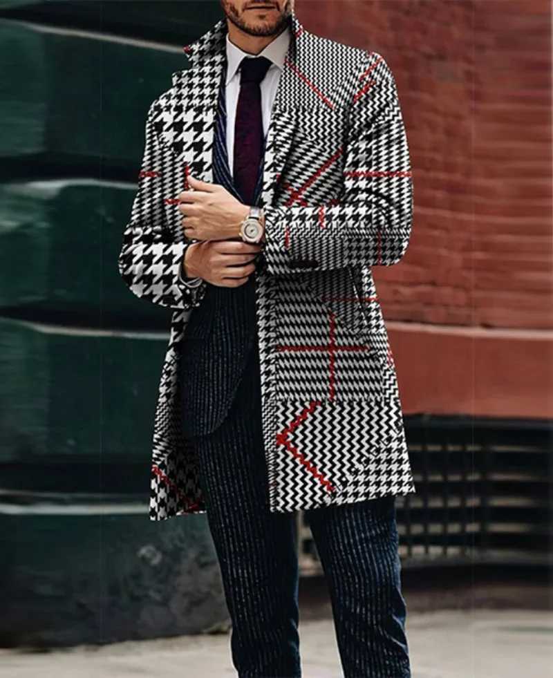 Solid color single chest lapel long jacket casual jacket casual trench autumn and winter fashion mens wool coat trench M241122