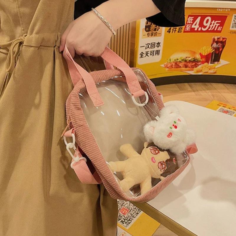 2025 NEW Evening Bags Women Corduroy Crossbody Cute Bear Transparent Design Canvas Zipper Shoulder Messenger Bag Phone Money Handbags For Girls zhanyi