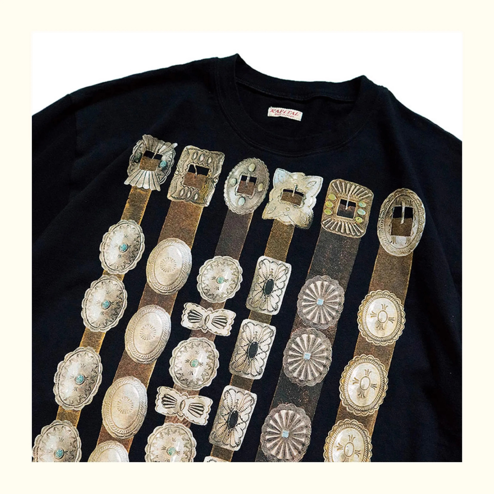 2024 KAPITAL Japanese style pure cotton metal belt decorative pattern style short sleeved T-shirt TX1079 240417