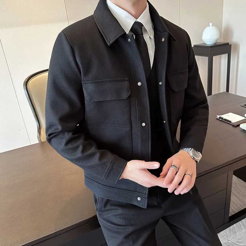 New Arrival Mens wool coat mens spring and autumn Korean version lapel wool coat winter thick casual jacket mens clothing 4XL-M Z241122
