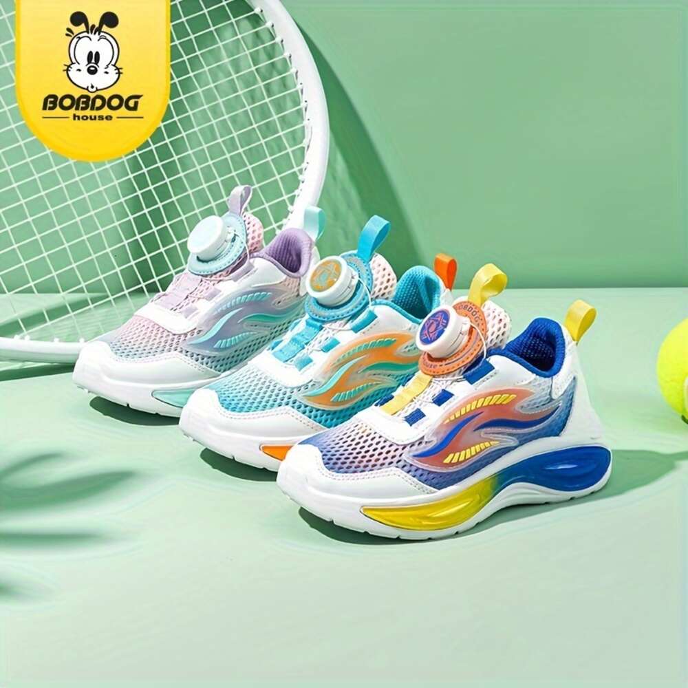 BOBDOGHOUSE Casual Cool Mixed Color Low Top Mesh Sneakers with Rotating Button Girls Breathable Non-slip Running Shoes for Summer BX32721